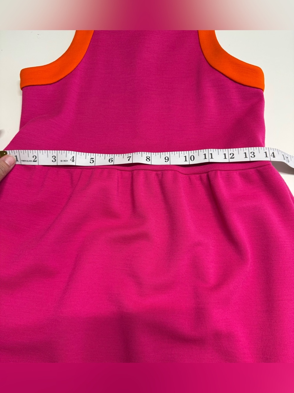LISA PERRY Fuchsia Orange Trim Mod Heavy Knit Tank Dress With Pockets Sz 2 - Picture 8 of 8